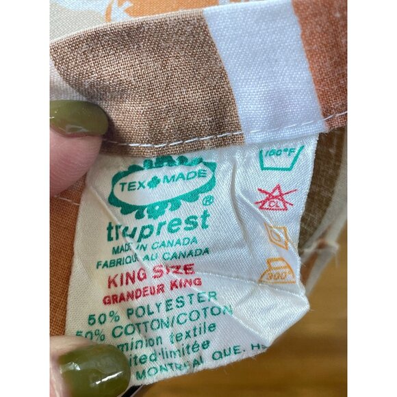 Rare vintage 70s King size flat / top sheet, flower power, 2 tones beige, brown - Picture 6 of 9